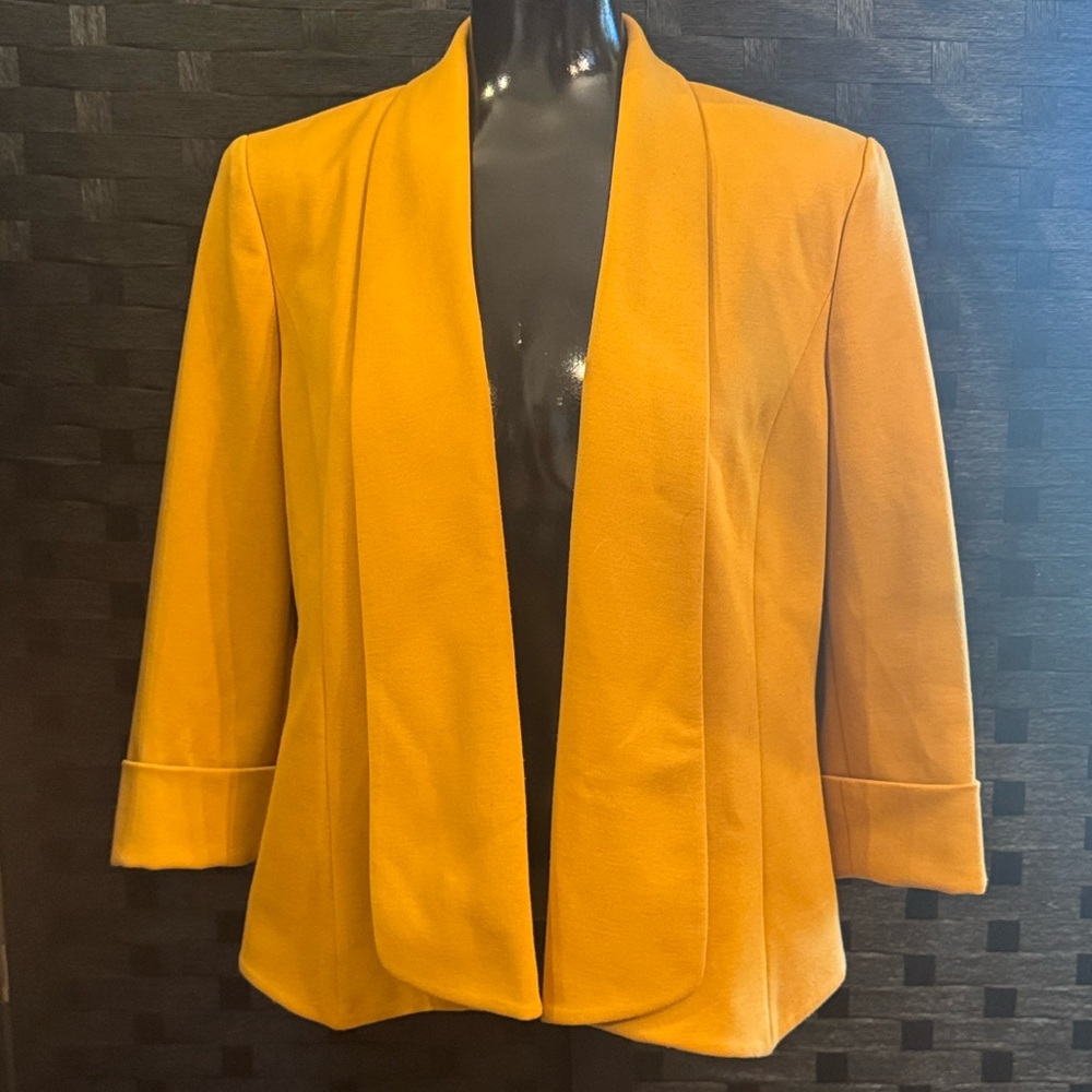 Evan-Picone Black Label Blazer Open Front Sz 8 Gold Mustard